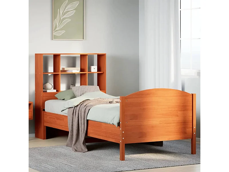Lit bibliothèque sans matelas cire marron 75x190 cm pin massif