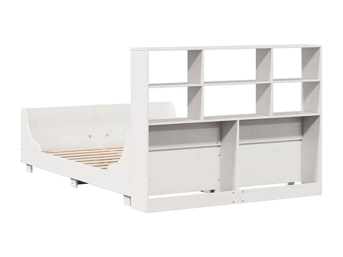 Lit bibliothèque sans matelas blanc 140x200 cm bois massif