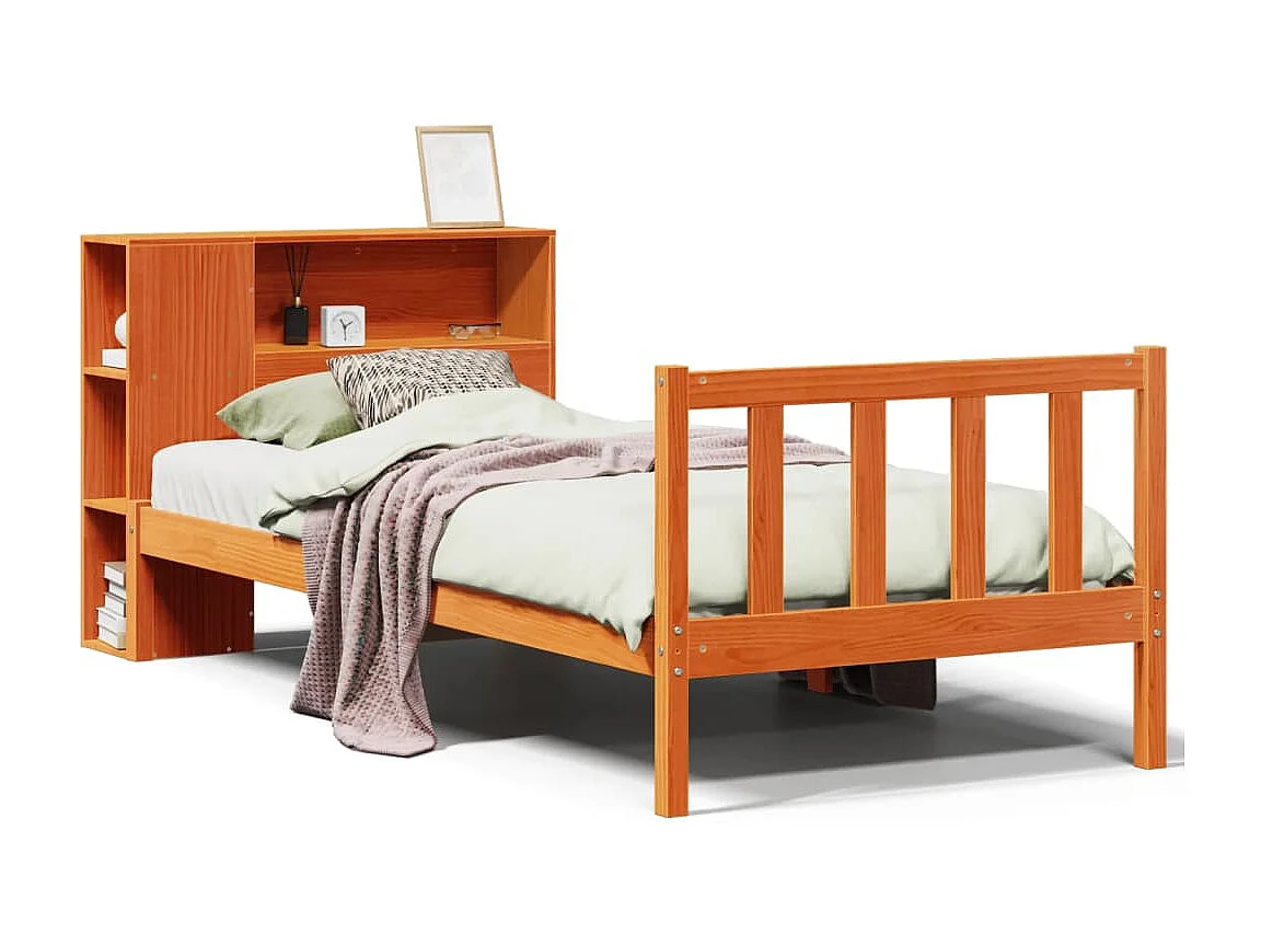 Letto Libreria senza Materasso Marrone Cera 75x190 cm in Pino