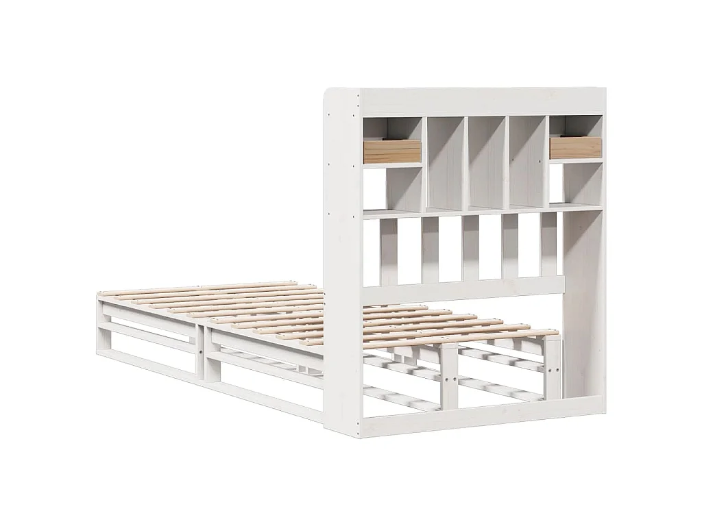 Lit bibliothèque sans matelas blanc 90x190cm bois de pin massif