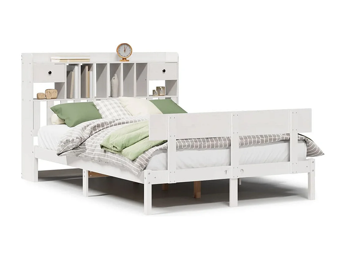 Cama com estante sem colchão 150x200 cm pinho maciço branco