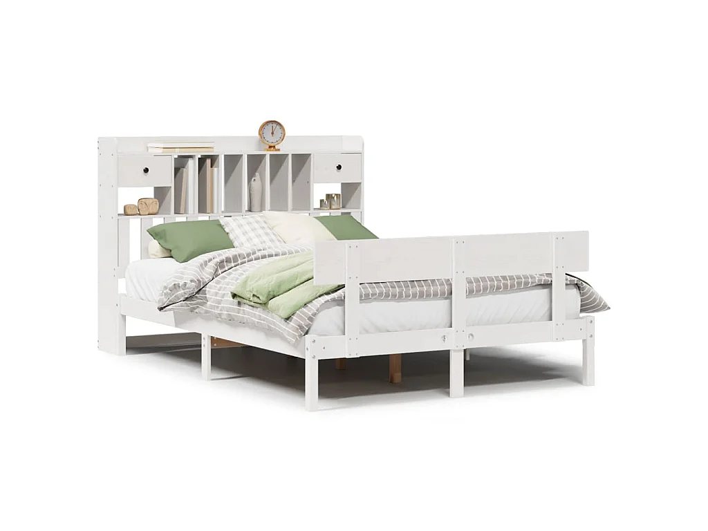 Cama com estante sem colchão 150x200 cm pinho maciço branco
