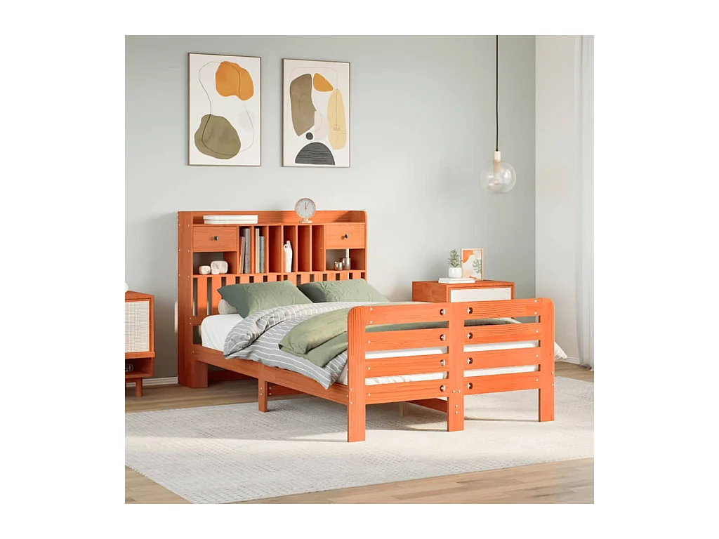 Letto Libreria senza Materasso Marrone Cera 135x190 cm in Pino