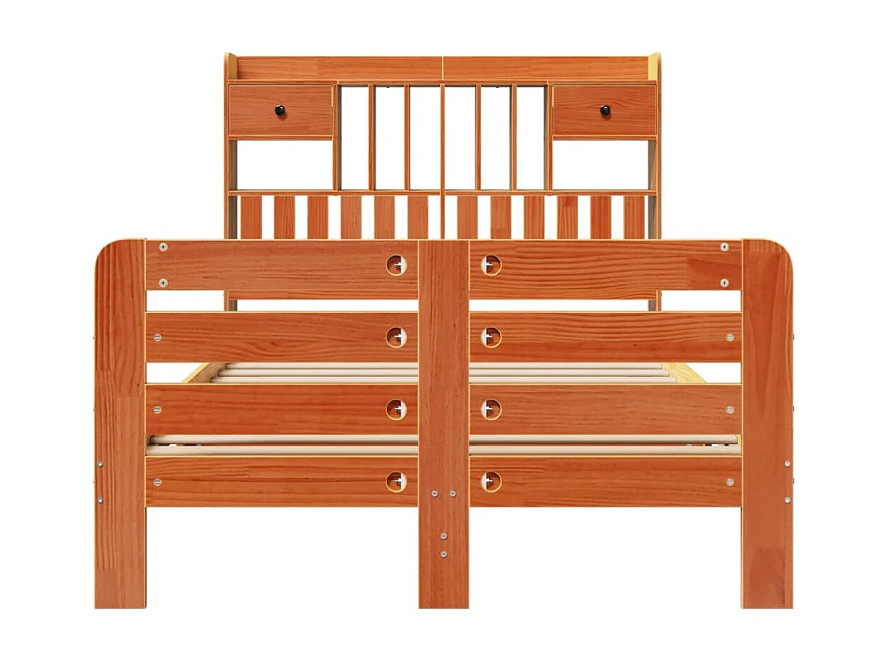 Bed met boekenkast zonder matras grenenhout wasbruin 135x190 cm