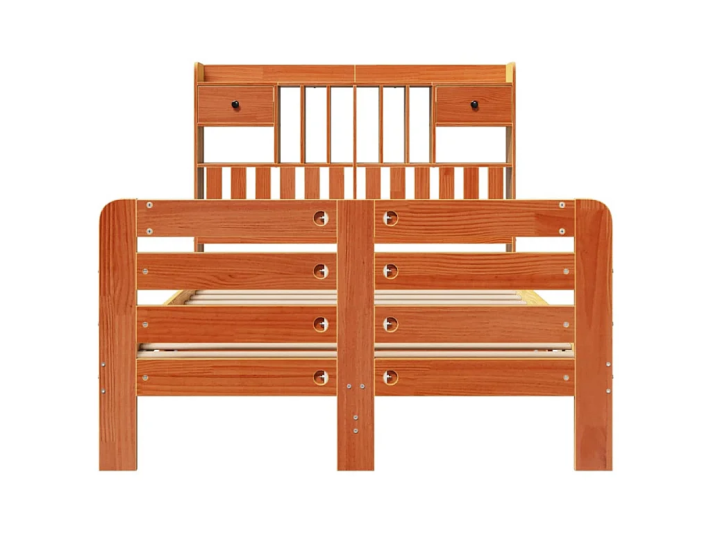 Massivholzbett mit Regal ohne Matratze Wachsbraun 135x190 cm