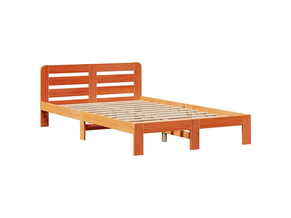 Massivholzbett mit Regal ohne Matratze Wachsbraun 135x190 cm