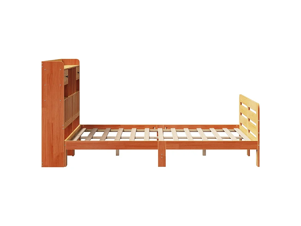 Massivholzbett mit Regal ohne Matratze Wachsbraun 135x190 cm