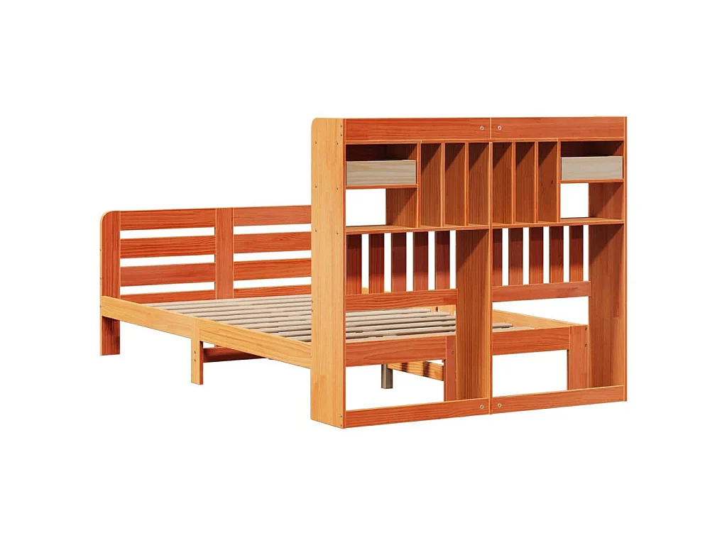 Massivholzbett mit Regal ohne Matratze Wachsbraun 135x190 cm