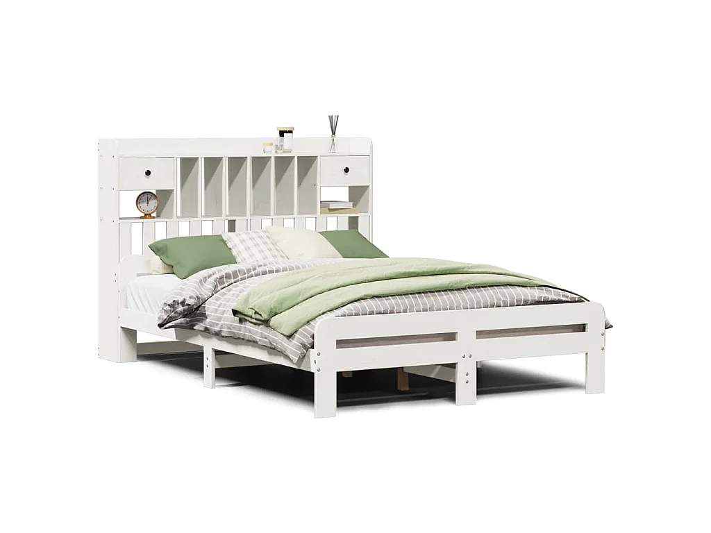 Lit bibliothèque sans matelas blanc 150x200 cm bois pin massif
