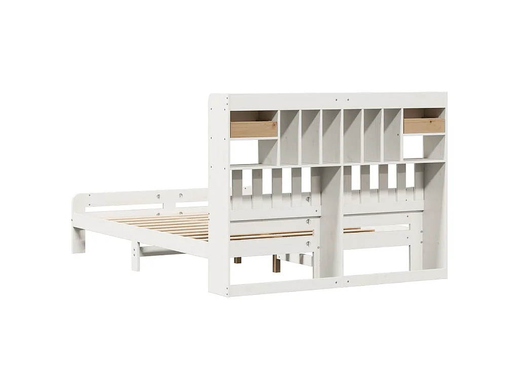 Lit bibliothèque sans matelas blanc 150x200 cm bois pin massif