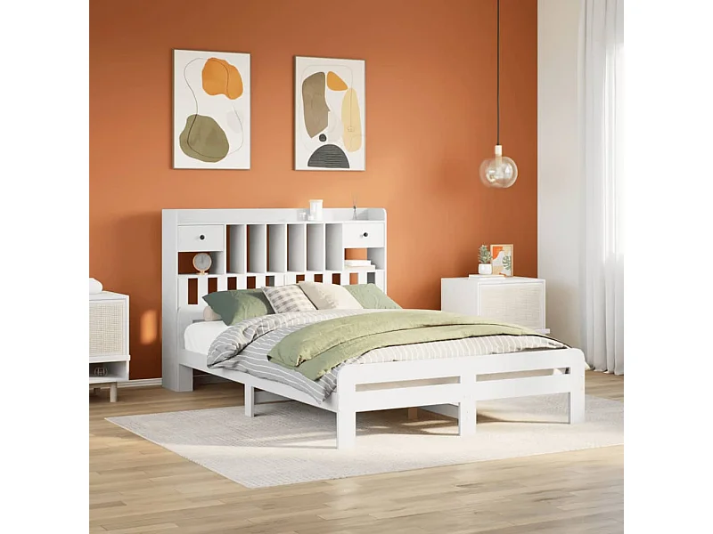 Cama com estante sem colchão 150x200 cm pinho maciço branco