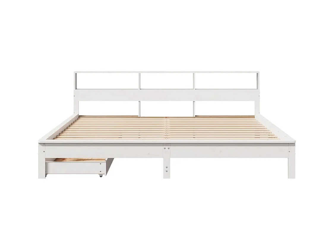 Lit bibliothèque sans matelas blanc 200x200 cm bois pin massif