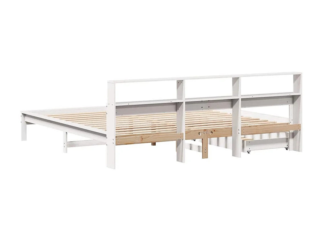 Lit bibliothèque sans matelas blanc 200x200 cm bois pin massif