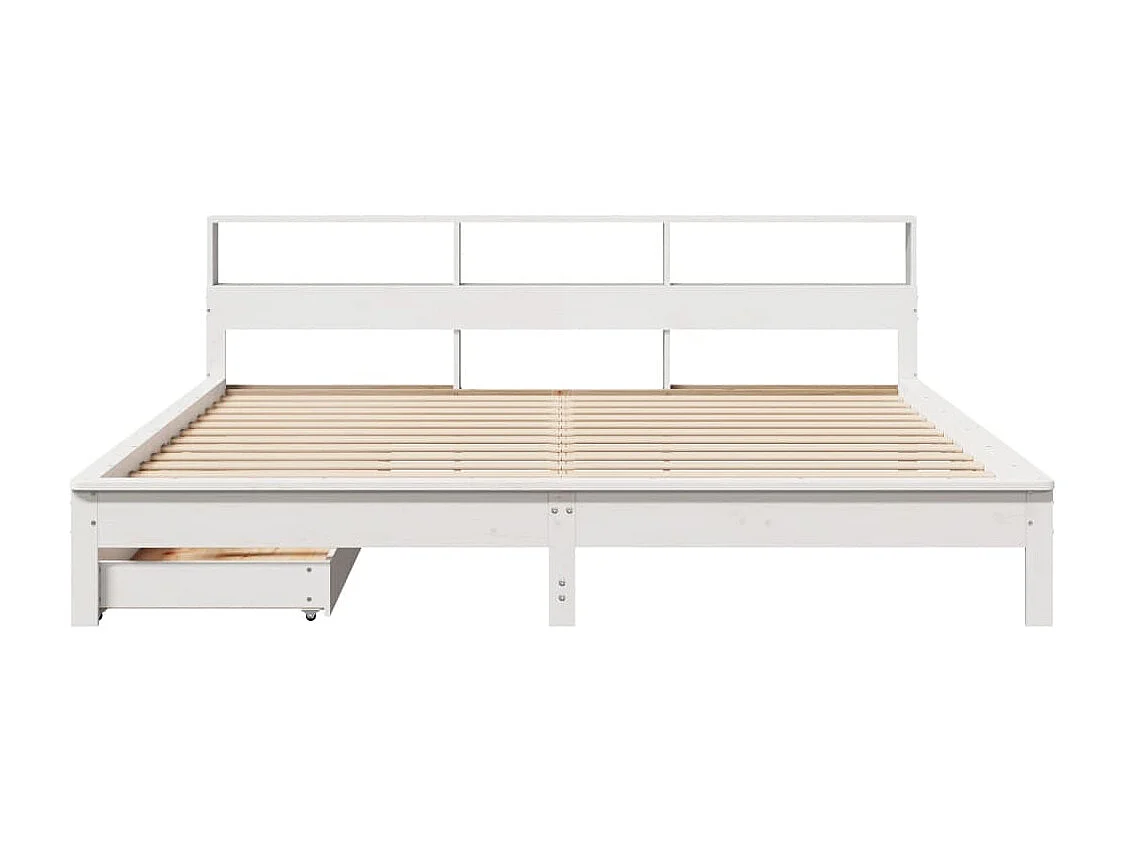 Lit bibliothèque sans matelas blanc 200x200 cm bois pin massif