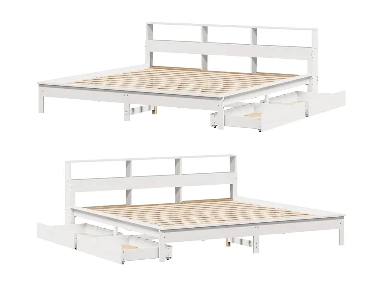 Lit bibliothèque sans matelas blanc 200x200 cm bois pin massif