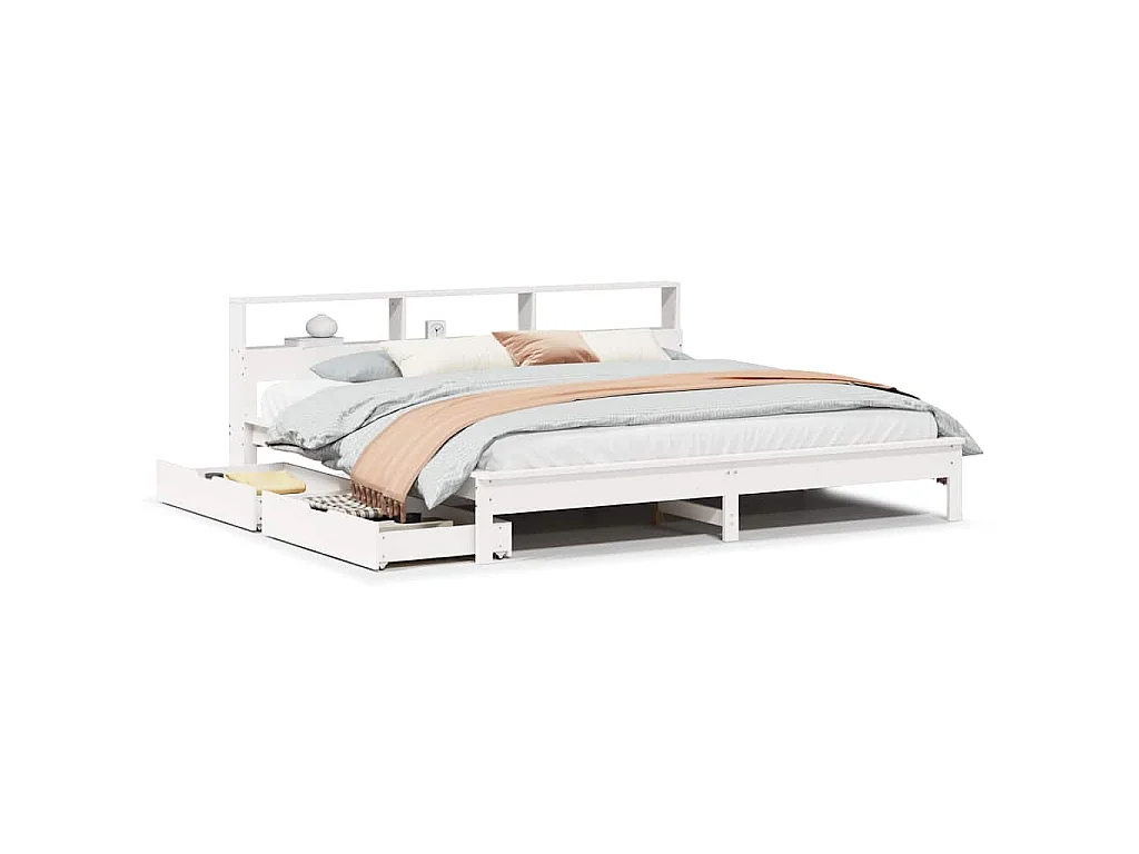 Bed met boekenkast zonder matras grenenhout wit 200x200 cm