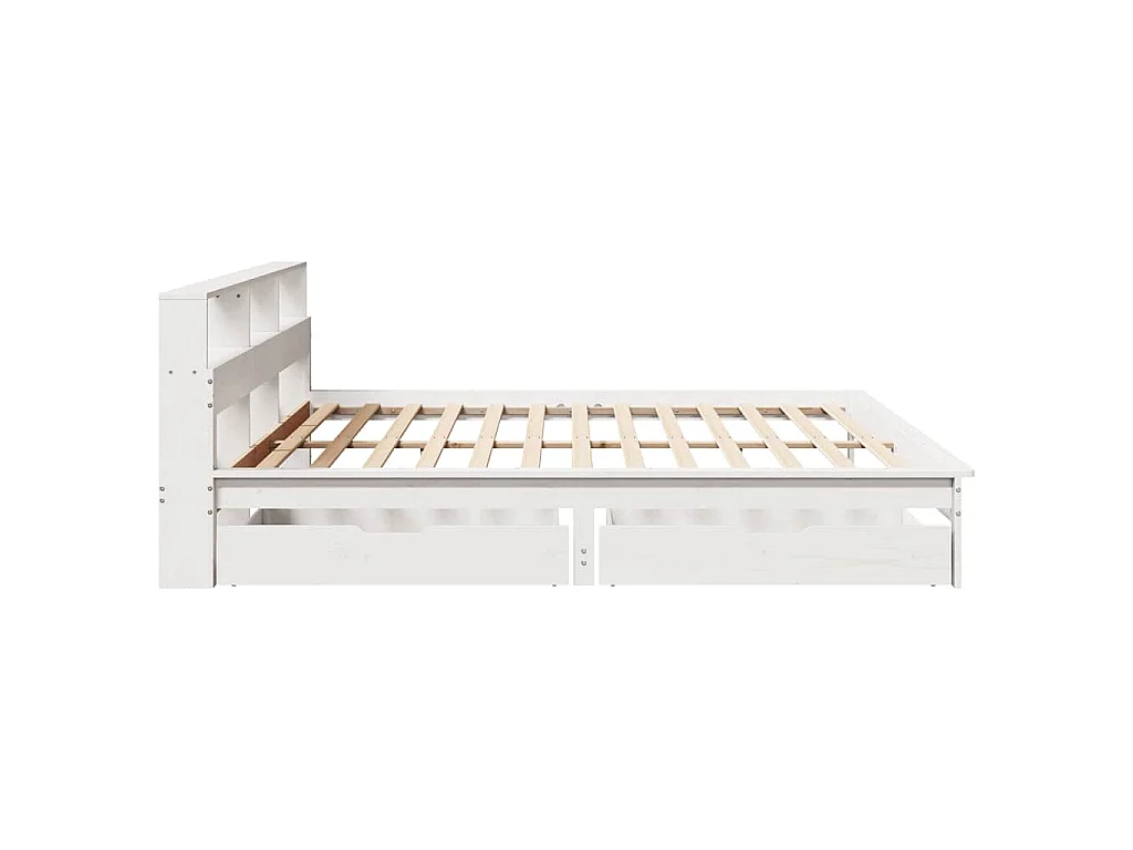 Bed met boekenkast zonder matras grenenhout wit 200x200 cm