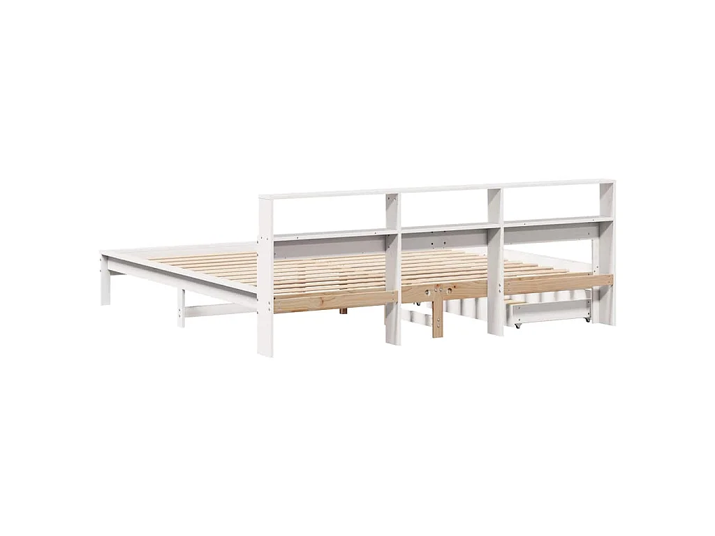 Bed met boekenkast zonder matras grenenhout wit 200x200 cm