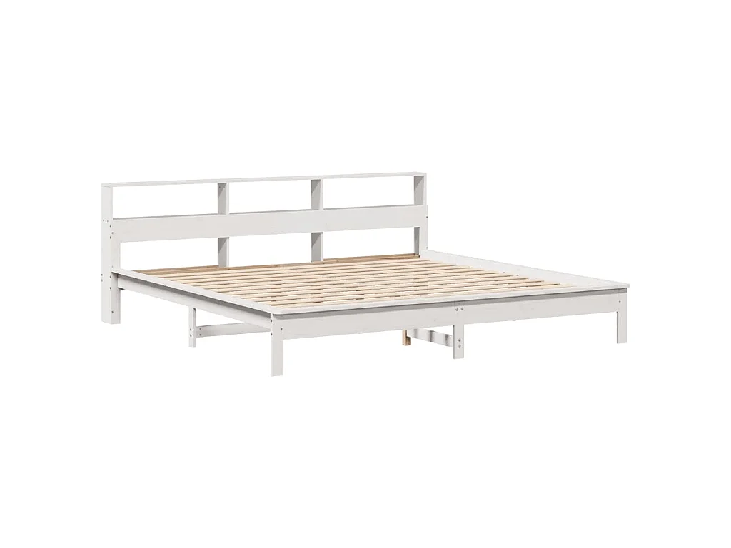 Bed met boekenkast zonder matras grenenhout wit 200x200 cm