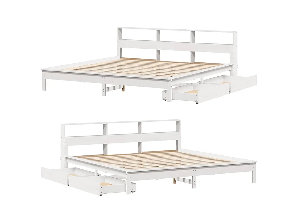 Bed met boekenkast zonder matras grenenhout wit 200x200 cm