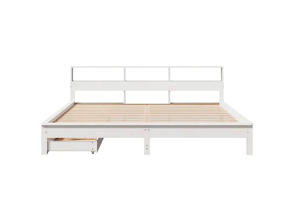 Lit bibliothèque sans matelas blanc 200x200 cm bois pin massif