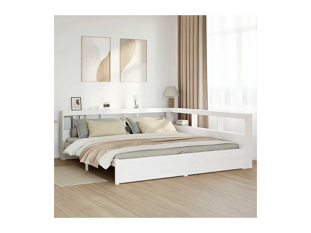 Massivholzbett mit Regal ohne Matratze Weiß 180x200 cm Kiefer