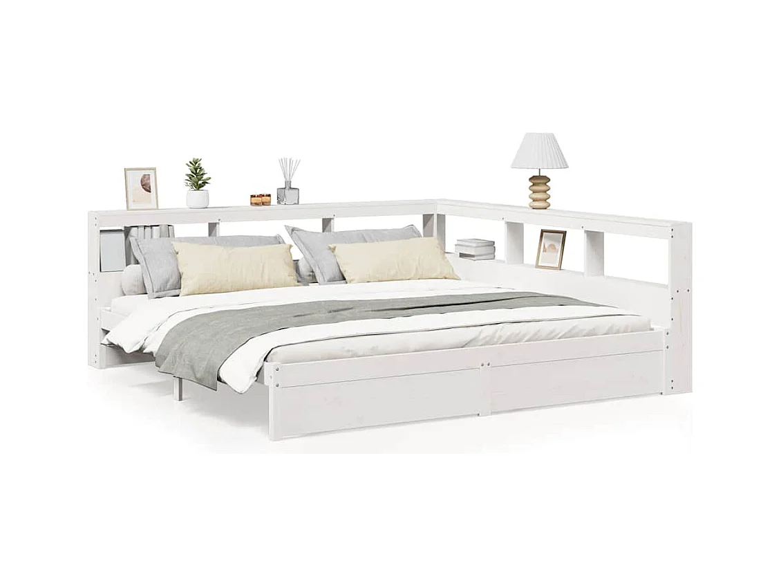 Massivholzbett mit Regal ohne Matratze Weiß 180x200 cm Kiefer