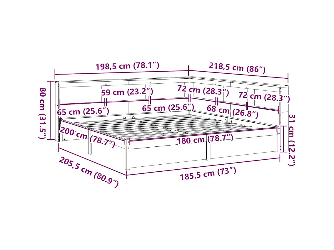 Massivholzbett mit Regal ohne Matratze Weiß 180x200 cm Kiefer