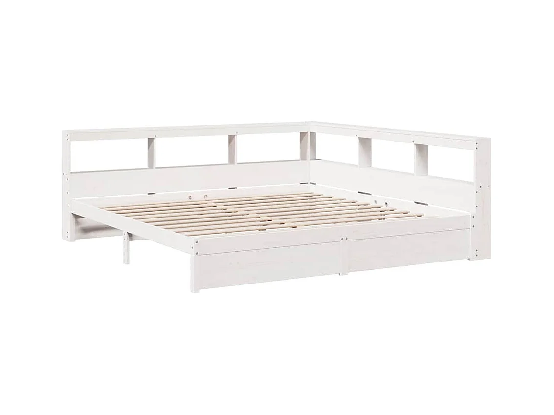Massivholzbett mit Regal ohne Matratze Weiß 180x200 cm Kiefer