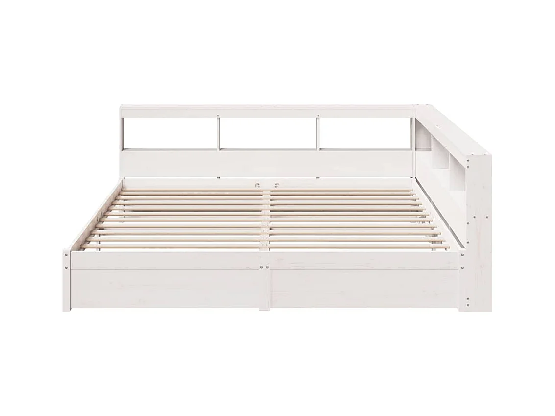 Massivholzbett mit Regal ohne Matratze Weiß 180x200 cm Kiefer