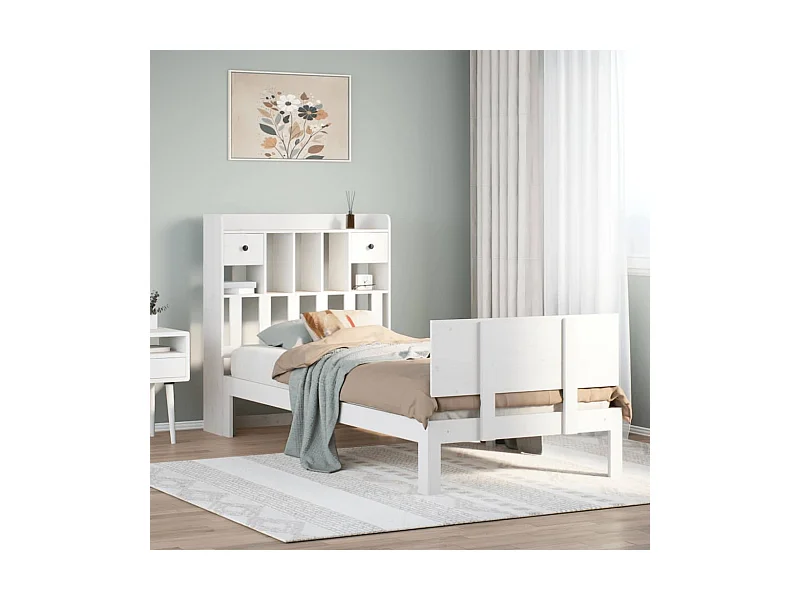 Cama con estantería sin colchón madera maciza blanco 90x200 cm