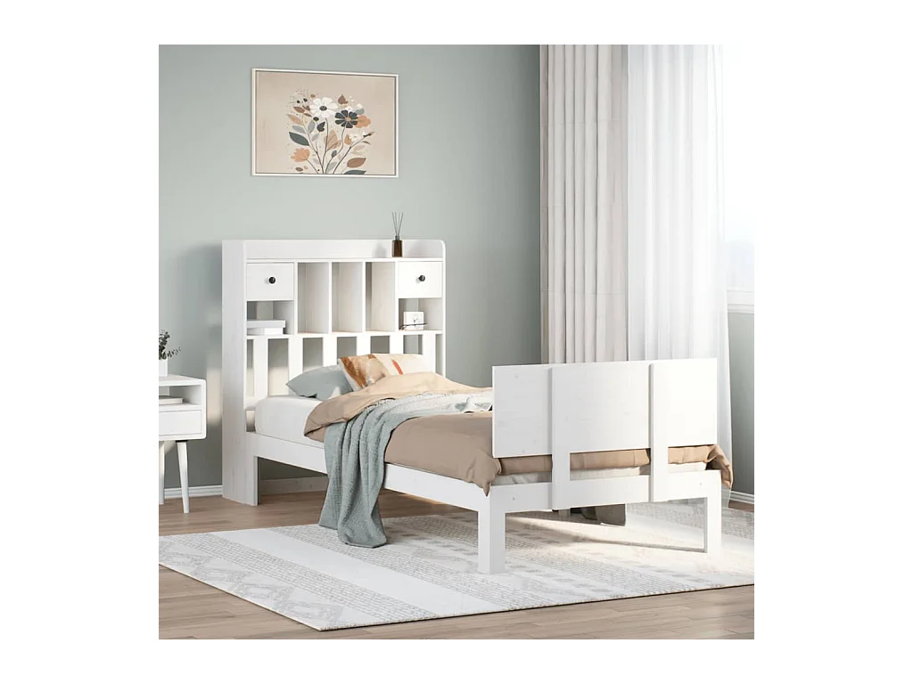 Letto Libreria senza Materasso Bianca 90x200 cm Legno di Pino