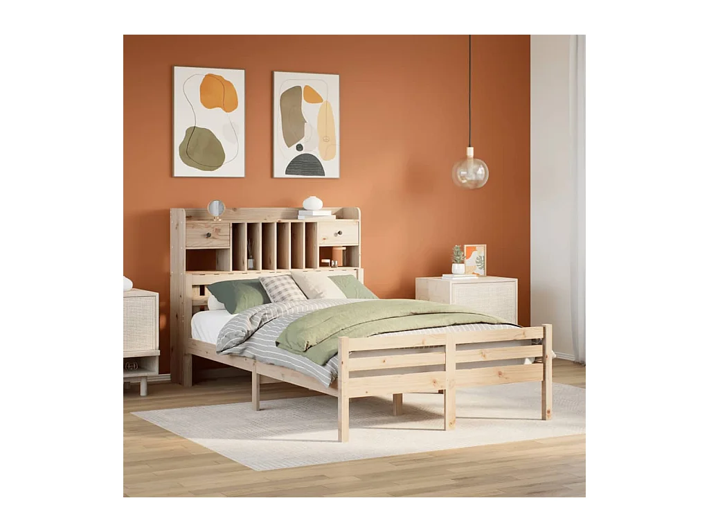 Cama com estante sem colchão 135x190 cm pinho maciço