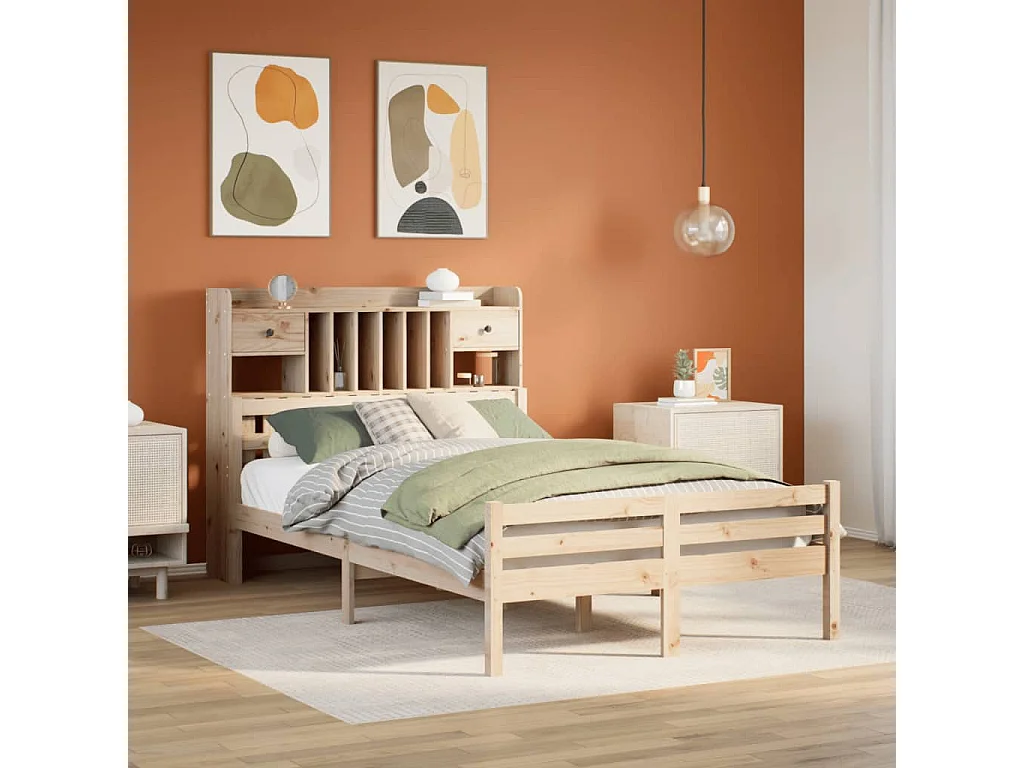 Lit bibliothèque sans matelas 135x190 cm bois de pin massif