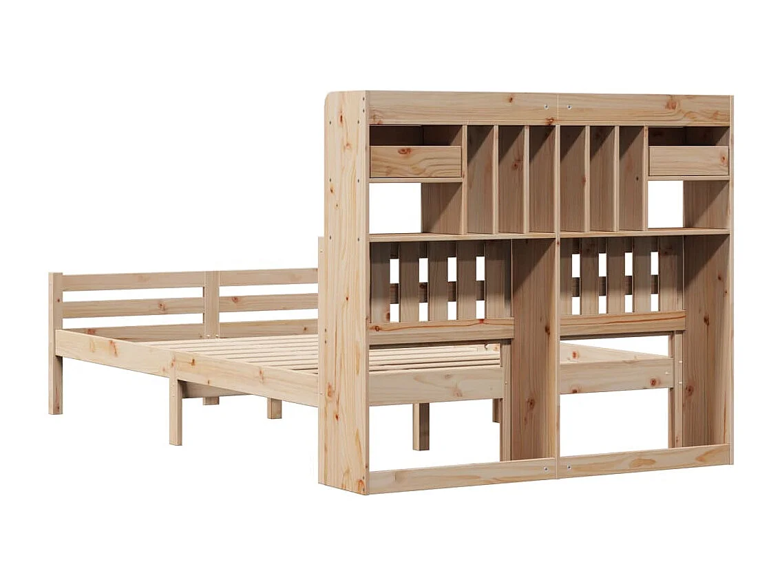 Lit bibliothèque sans matelas 135x190 cm bois de pin massif