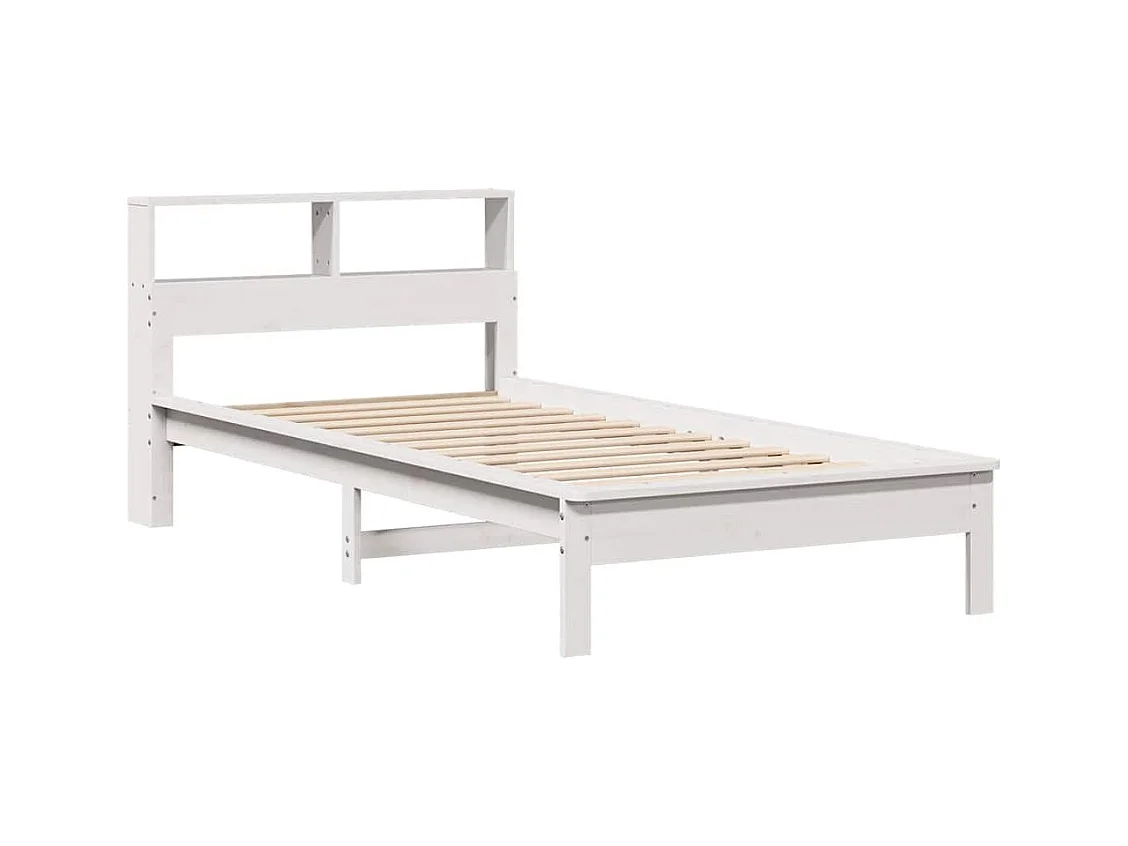 Lit bibliothèque sans matelas blanc 90x190cm bois de pin massif