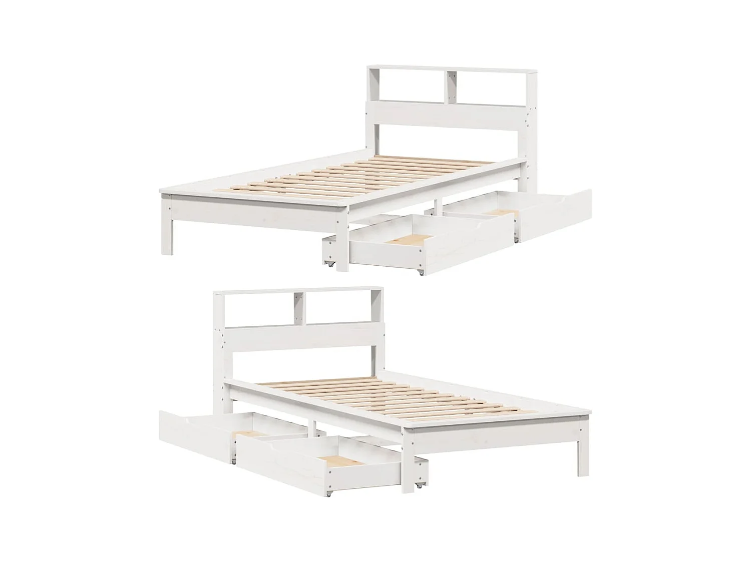 Lit bibliothèque sans matelas blanc 90x190cm bois de pin massif