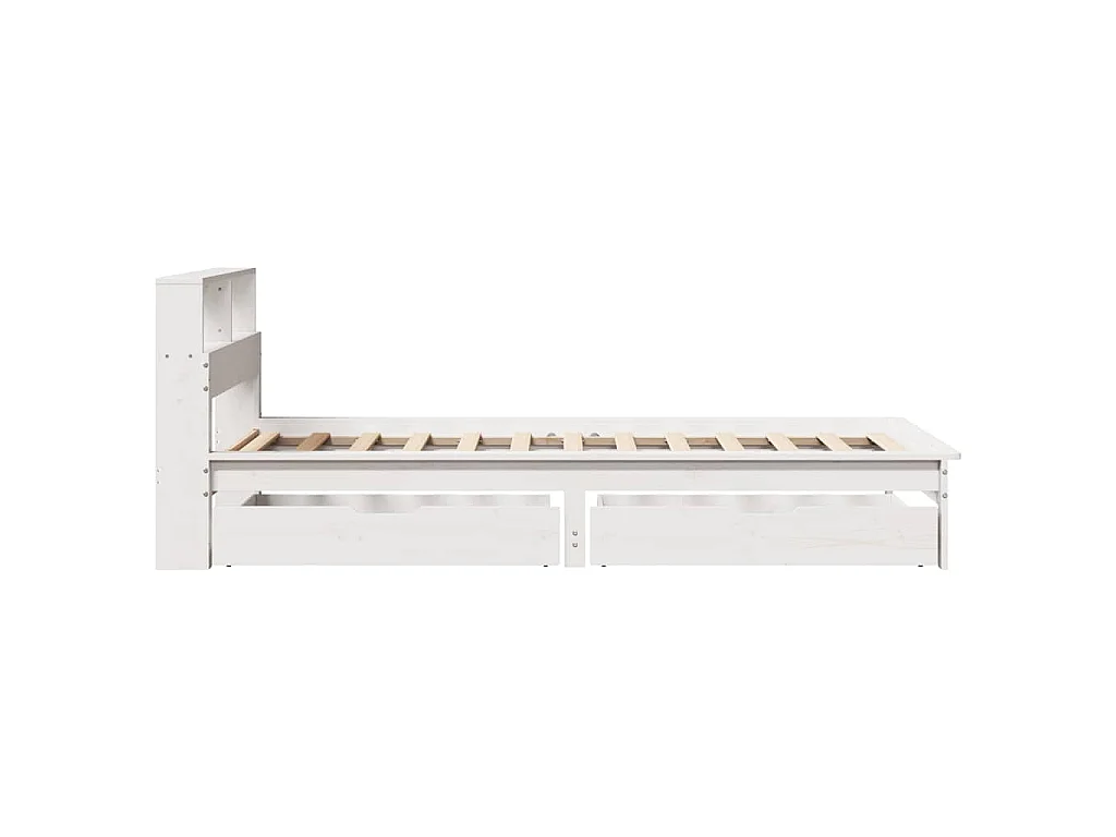 Lit bibliothèque sans matelas blanc 90x190cm bois de pin massif