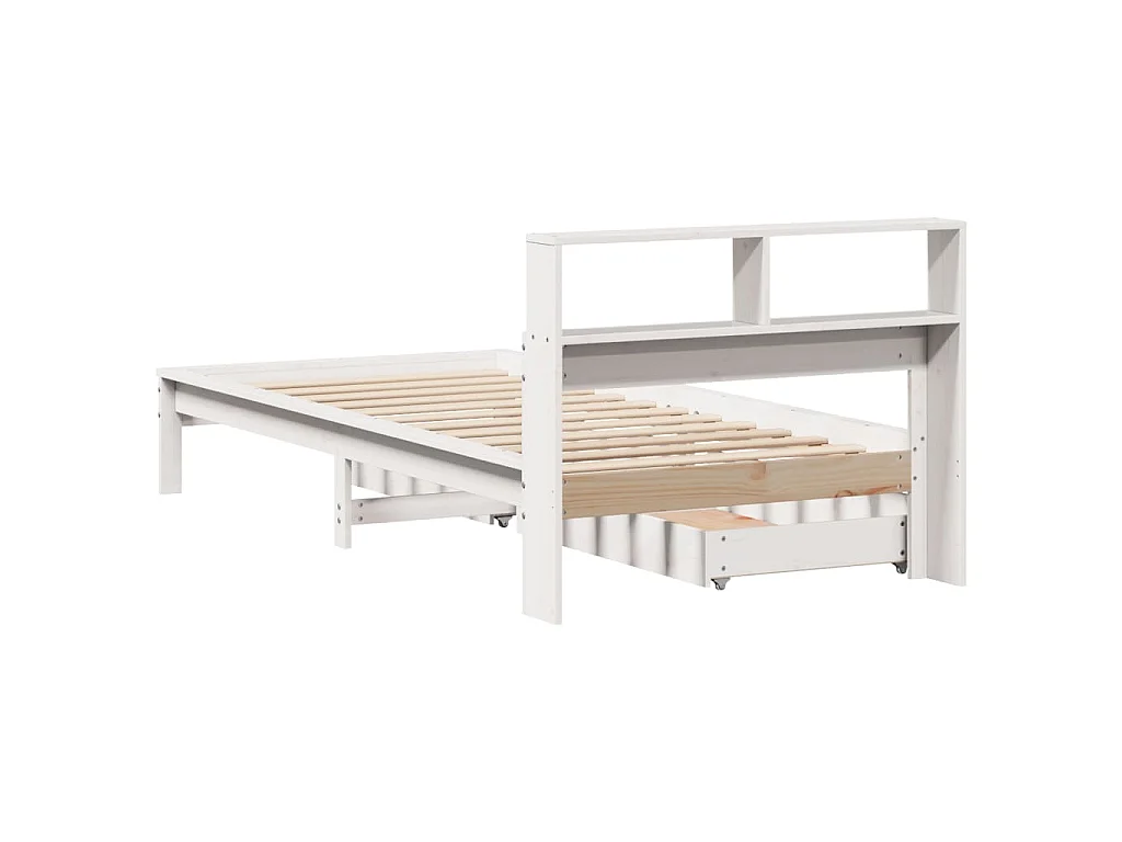 Lit bibliothèque sans matelas blanc 90x190cm bois de pin massif