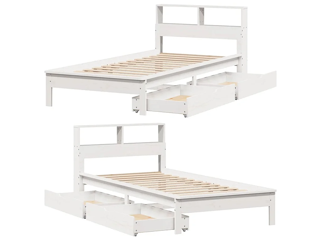 Lit bibliothèque sans matelas blanc 90x190cm bois de pin massif