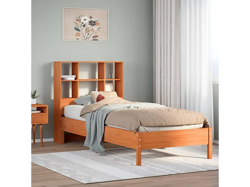 Lit bibliothèque sans matelas cire marron 75x190 cm pin massif