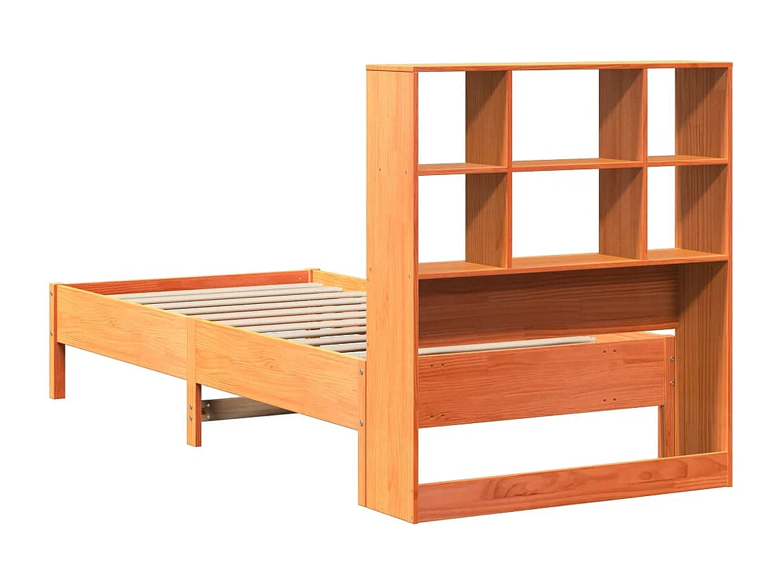 Lit bibliothèque sans matelas cire marron 75x190 cm pin massif