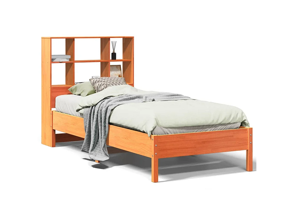 Letto Libreria senza Materasso Marrone Cera 75x190 cm in Pino