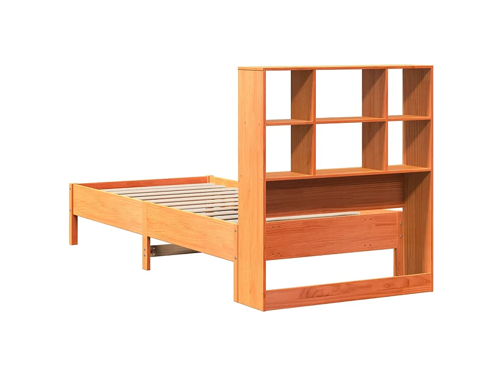 Letto Libreria senza Materasso Marrone Cera 75x190 cm in Pino