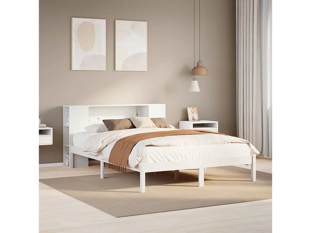 Letto Libreria senza Materasso Bianco 160x200 cm Legno di Pino