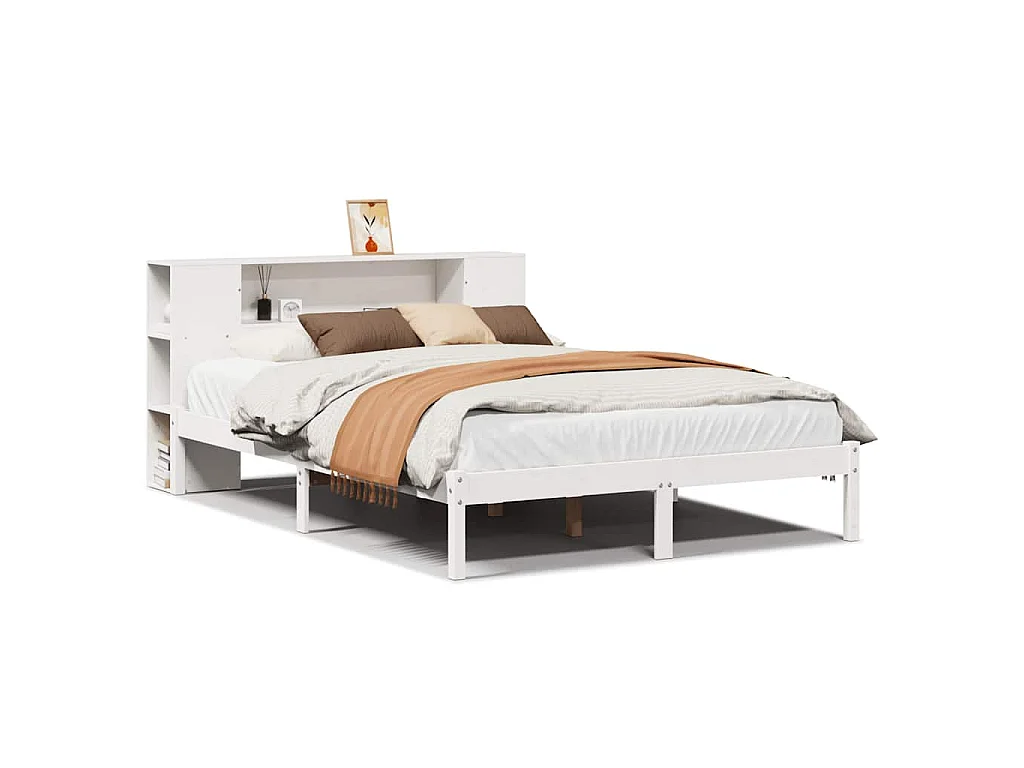 Lit bibliothèque sans matelas blanc 160x200 cm bois pin massif