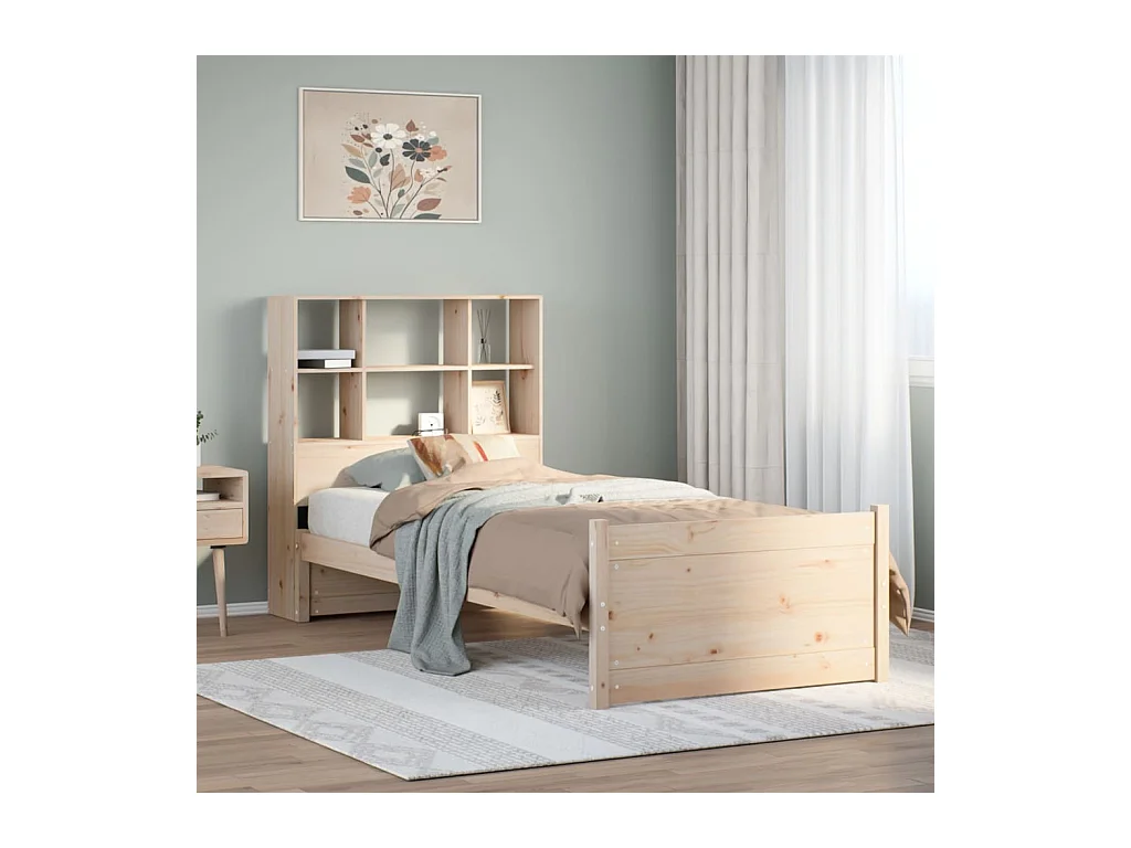 Lit bibliothèque sans matelas 90x200 cm bois de pin massif
