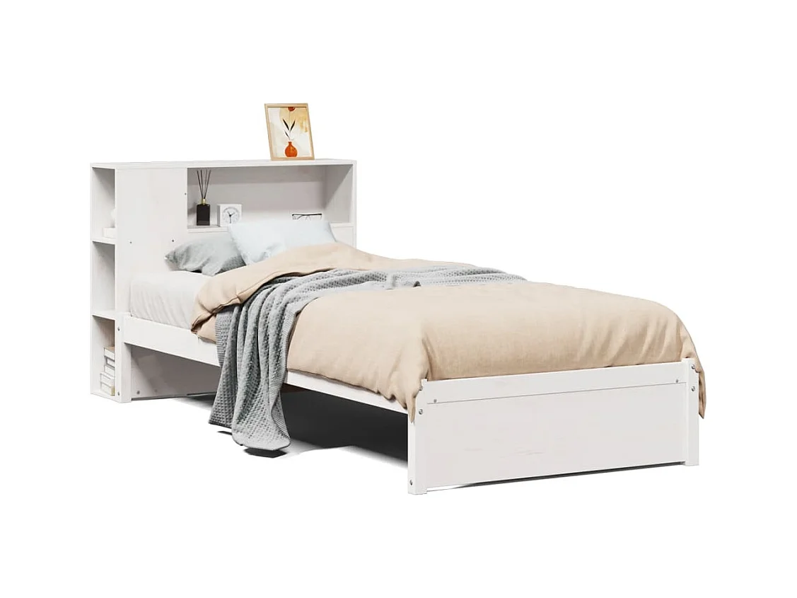 Lit bibliothèque sans matelas blanc 90x200cm bois de pin massif