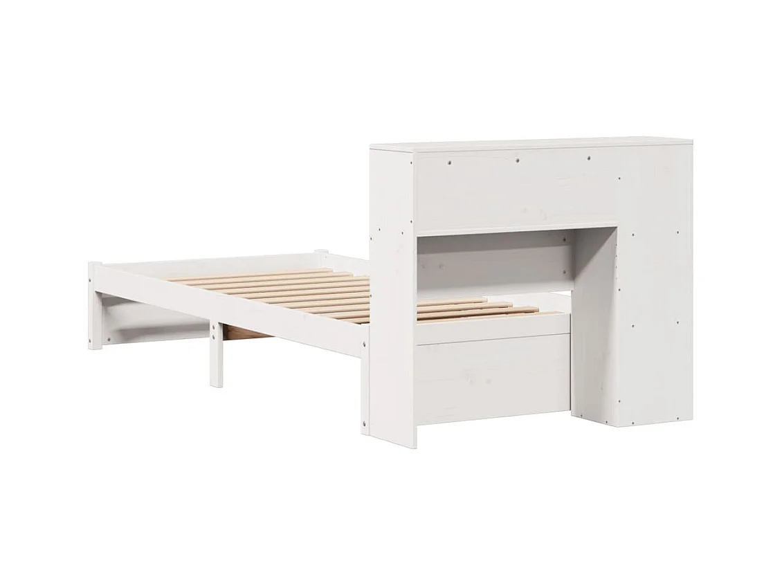 Lit bibliothèque sans matelas blanc 90x200cm bois de pin massif