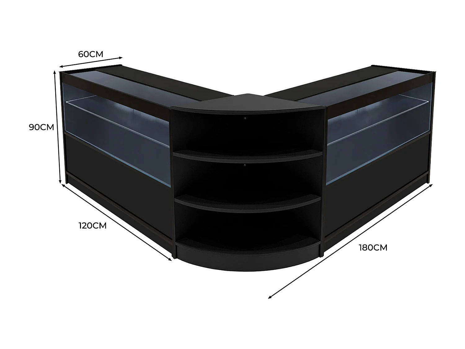 Comptoir de Ventes Verouillables Noir à LED Ensemble Andromeda C1200 LM60
